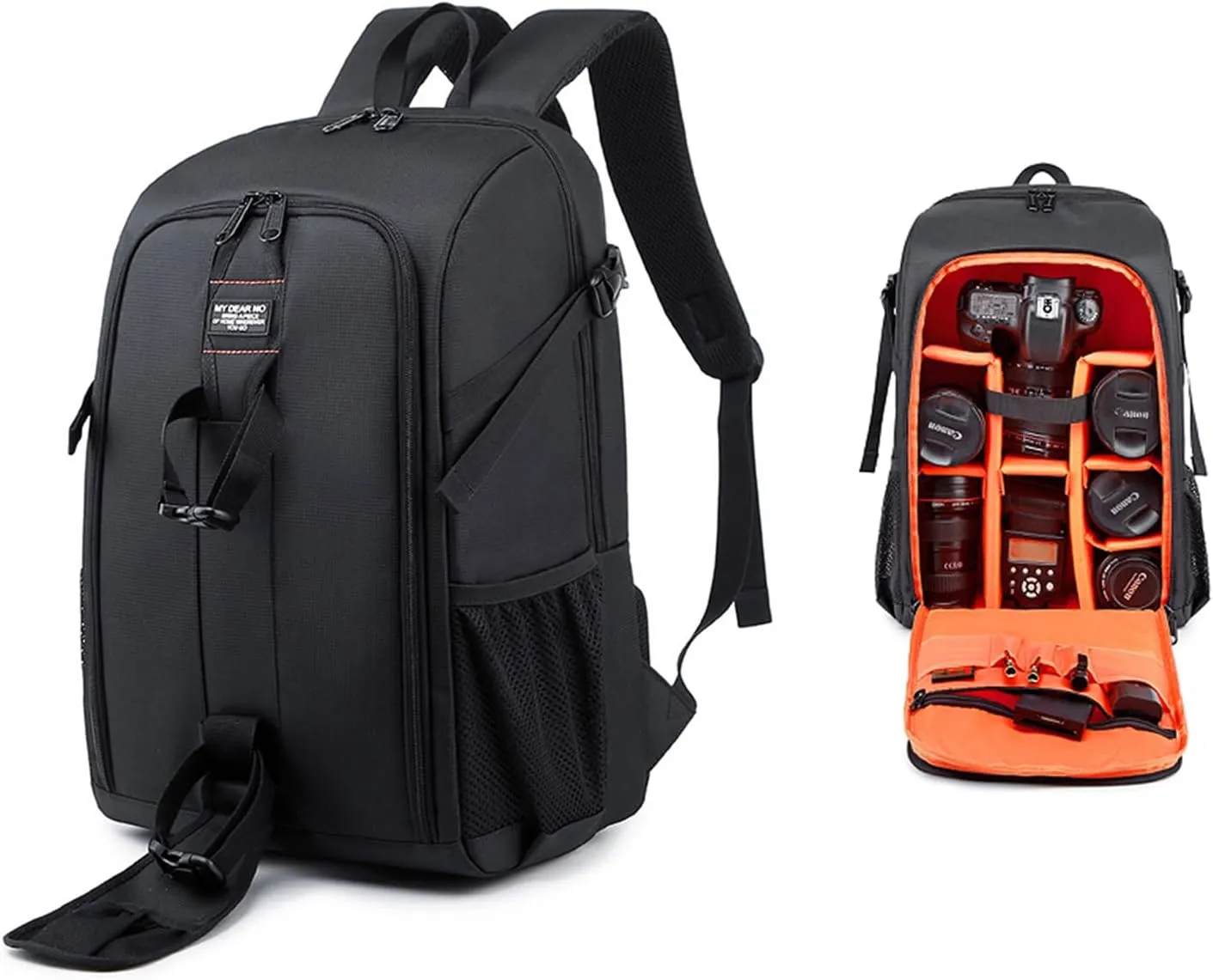 17.3" Camera Backpack Waterproof DSLR Bag - Large Capacity Photography Backpack for Travel, Lightweight Design with 16" Laptop Sleeve & Tripod Holder (Black-Orange)