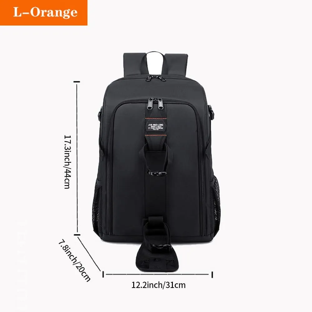 17.3" Camera Backpack Waterproof DSLR Bag - Large Capacity Photography Backpack for Travel, Lightweight Design with 16" Laptop Sleeve & Tripod Holder (Black-Orange)