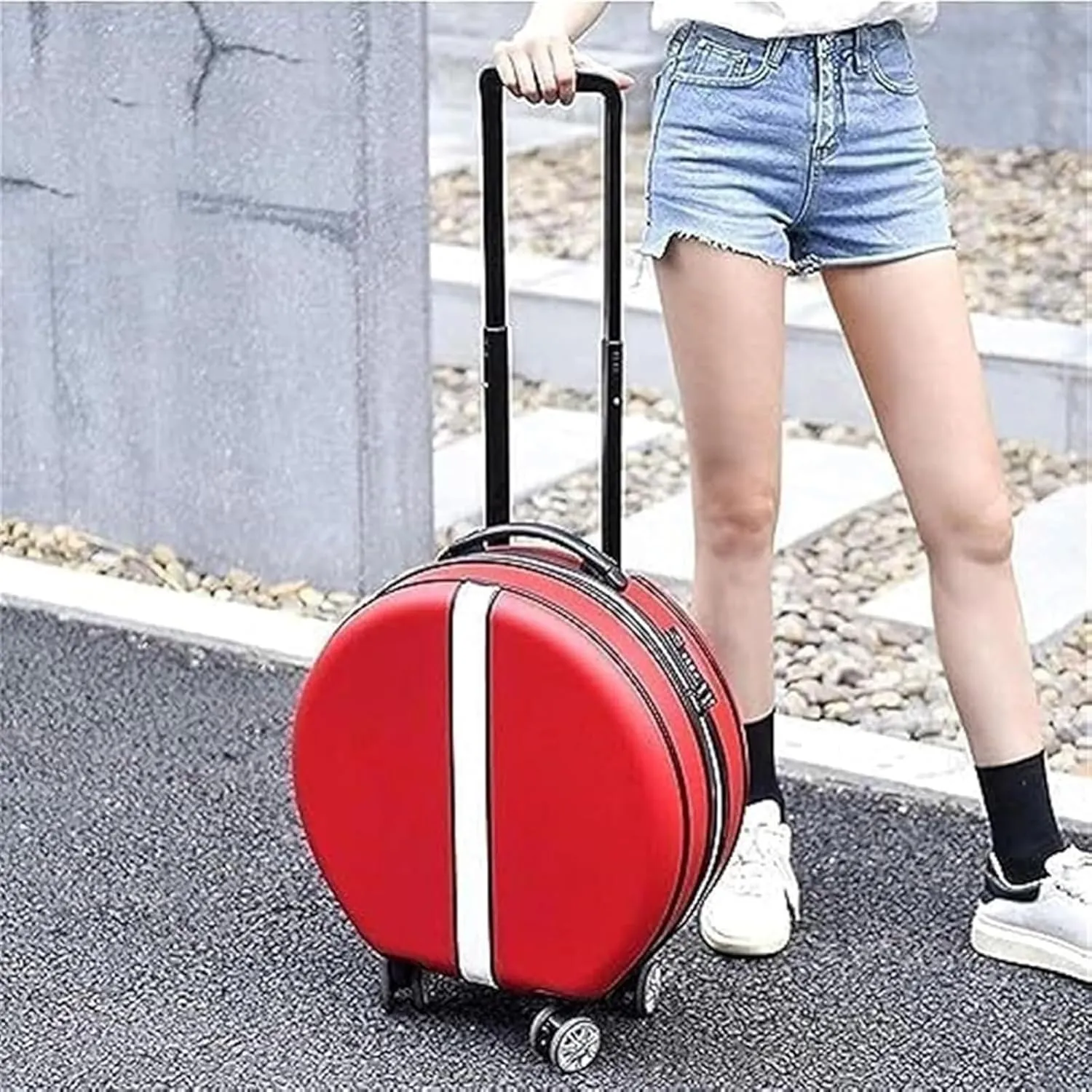 18in Light Suitcase, Stylish Round Suitcases with Wheels, Portable Lugage Suitcase for Checked Carry On Luggage for Modern Travelers B,18inch