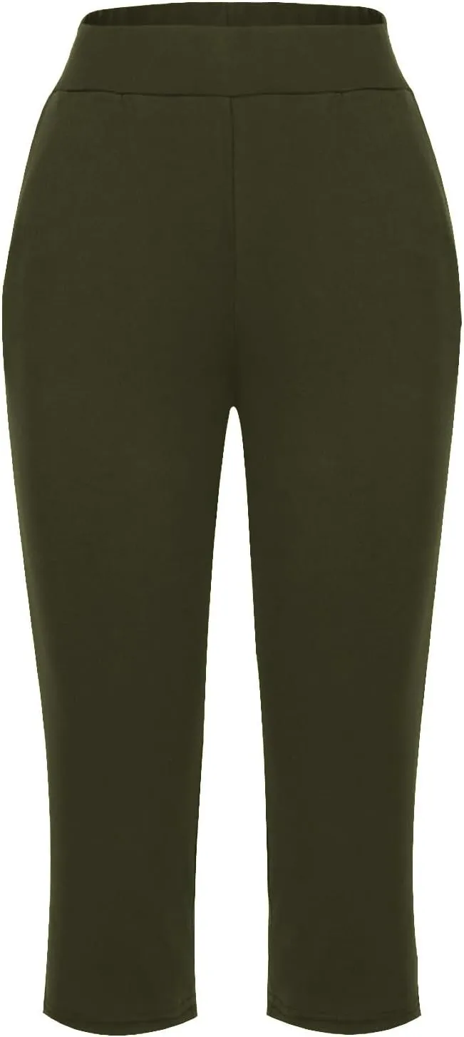 2024 Capris Pants for Women Summer Casual High Wasit Capri Yoga Pants Comfy Stretchy Cropped Lounge Pants with Pocket