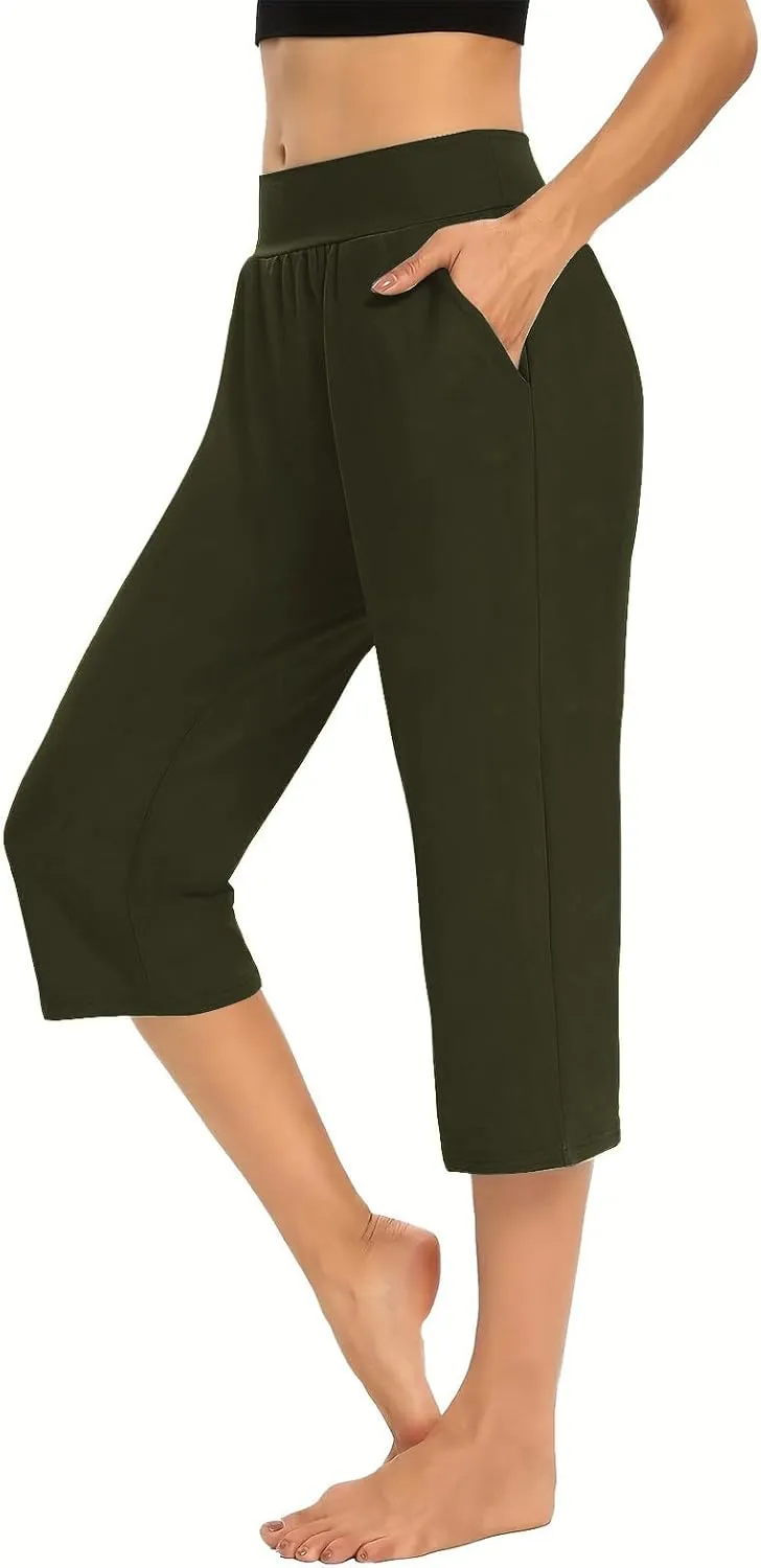 2024 Capris Pants for Women Summer Casual High Wasit Capri Yoga Pants Comfy Stretchy Cropped Lounge Pants with Pocket