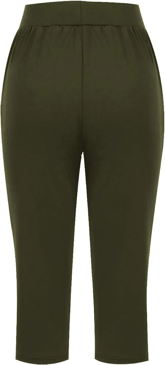 2024 Capris Pants for Women Summer Casual High Wasit Capri Yoga Pants Comfy Stretchy Cropped Lounge Pants with Pocket