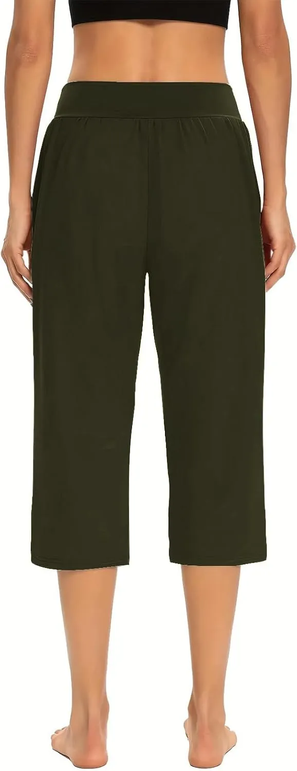 2024 Capris Pants for Women Summer Casual High Wasit Capri Yoga Pants Comfy Stretchy Cropped Lounge Pants with Pocket