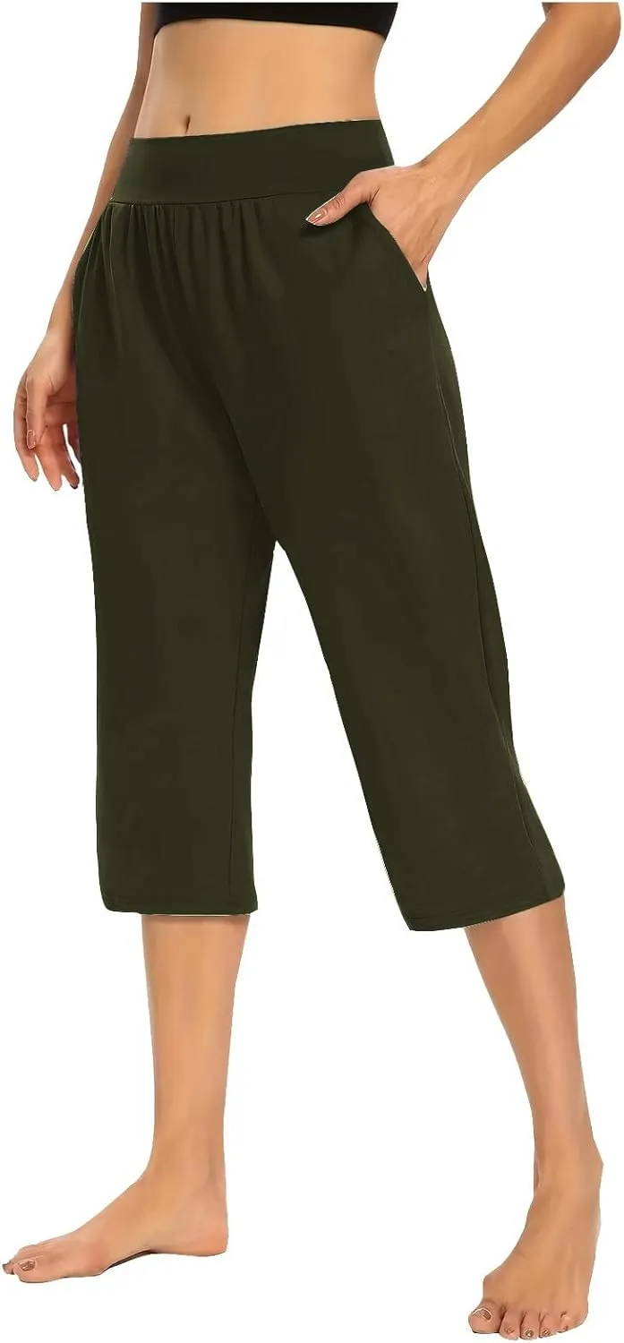 2024 Capris Pants for Women Summer Casual High Wasit Capri Yoga Pants Comfy Stretchy Cropped Lounge Pants with Pocket