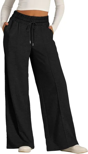 2024 Causal Women's Wide Leg Yoga Pants High Waisted Drawstring Elastic Loose Sweatpants Joggers Pant with Pockets