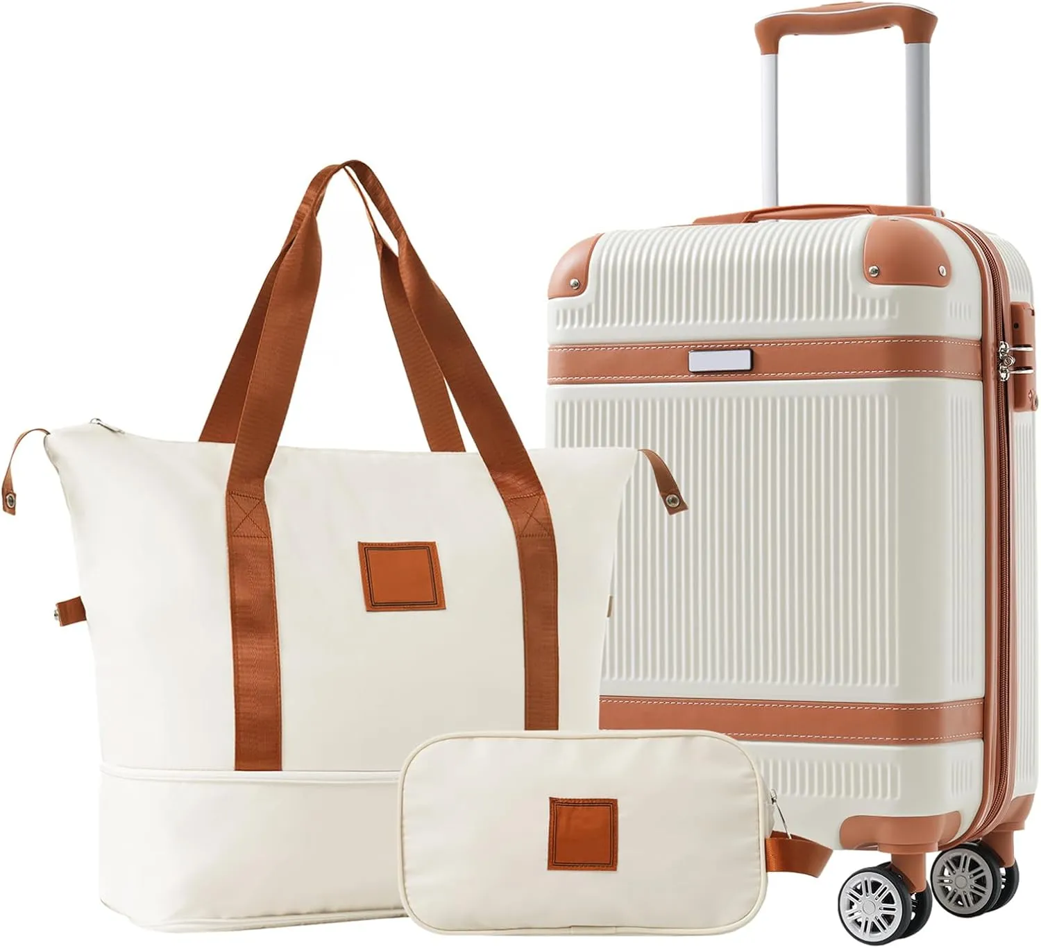 20" Modern Design 3 Piece caryy-on luggage with wheels ABS luggage Carry On Suitcase Trolley Case Lightweight TSA-approved Carry-on White
