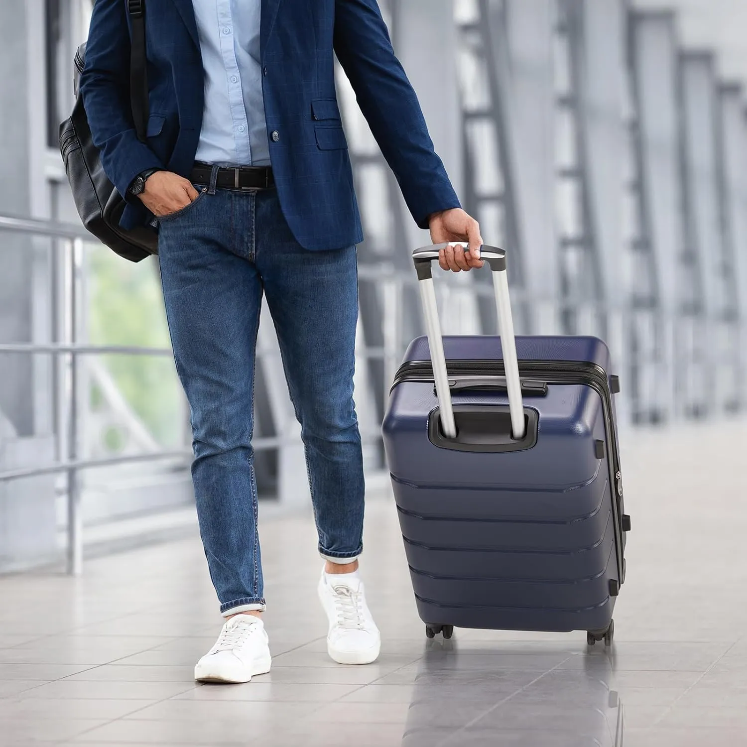 20" Modern Design Caryy-on Luggage With 4 Wheels ABS Carry On Suitcase Hardside Luggage Lightweight TSA-approved carry-on Blue