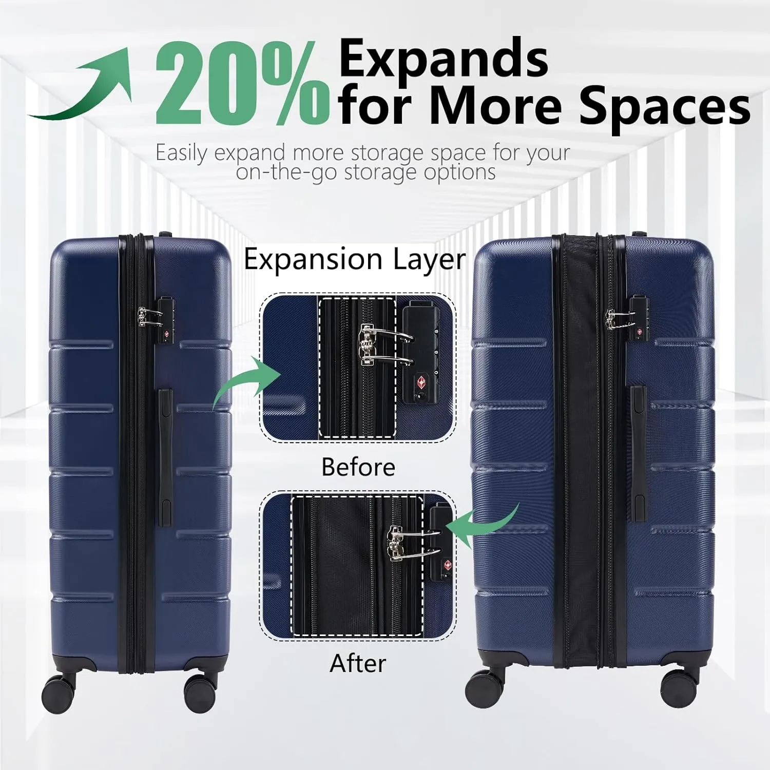 20" Modern Design Caryy-on Luggage With 4 Wheels ABS Carry On Suitcase Hardside Luggage Lightweight TSA-approved carry-on Blue
