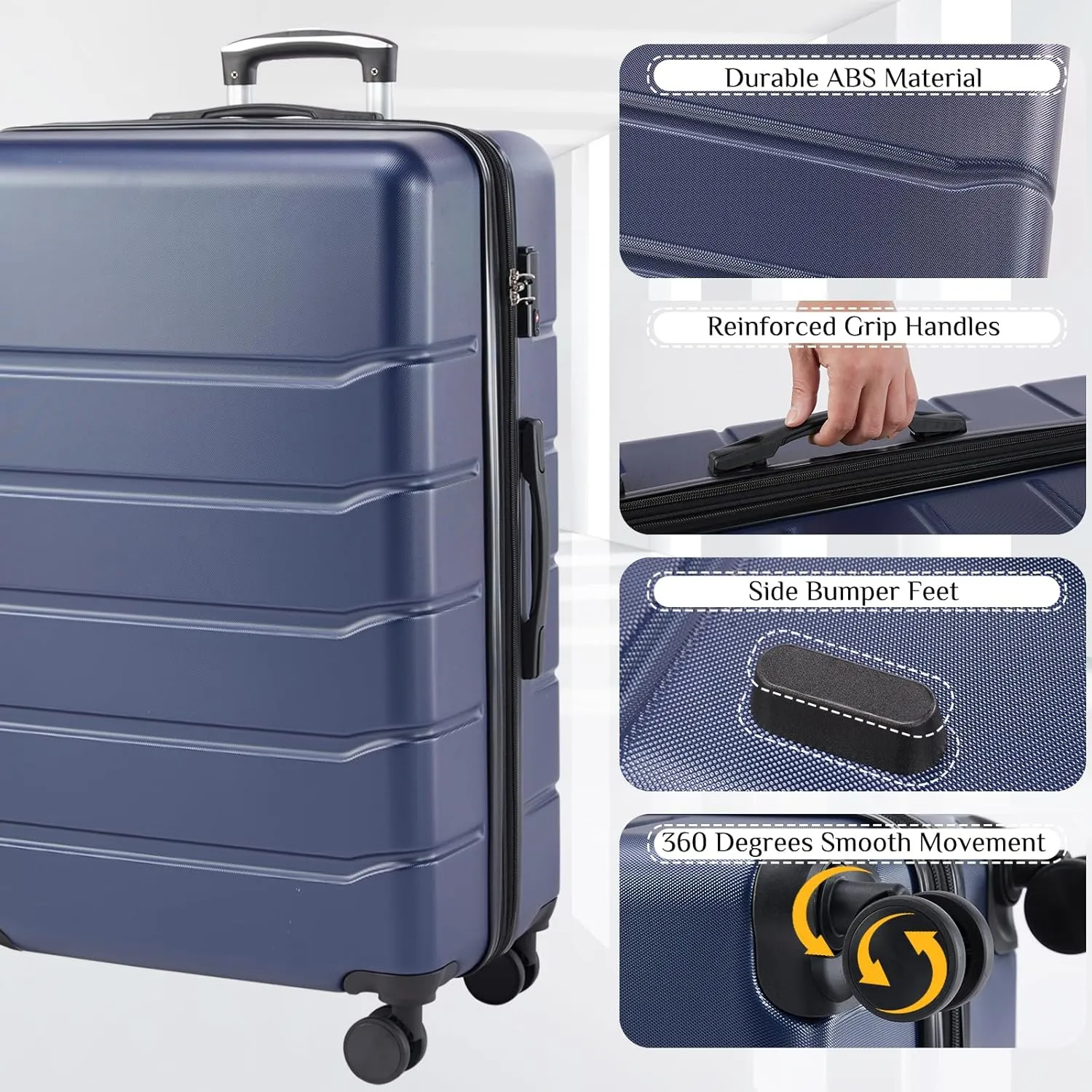 20" Modern Design Caryy-on Luggage With 4 Wheels ABS Carry On Suitcase Hardside Luggage Lightweight TSA-approved carry-on Blue