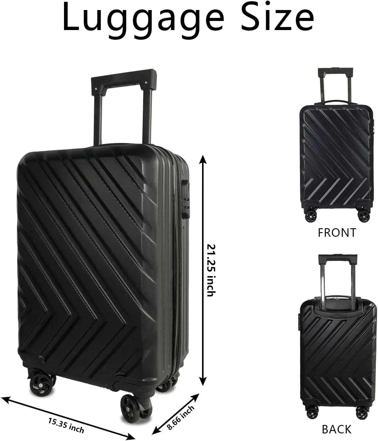 20" Modern Design caryy-on luggage with wheels ABS Luggage 4 Carry On Suitcase Trolley Case Lightweight (Black, 20inch)