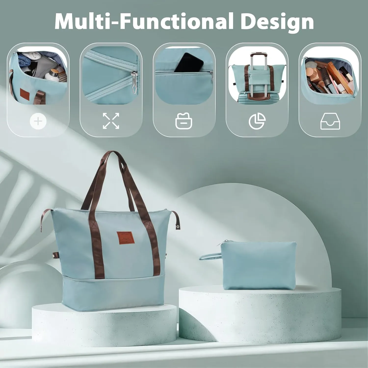 20" Modern Design Luggage Sets 3 Piece Travel Bag Toiletry Bag Caryy-on Luggage With Wheels ABS Carry On Suitcase Trolley Case Lightweight Bule