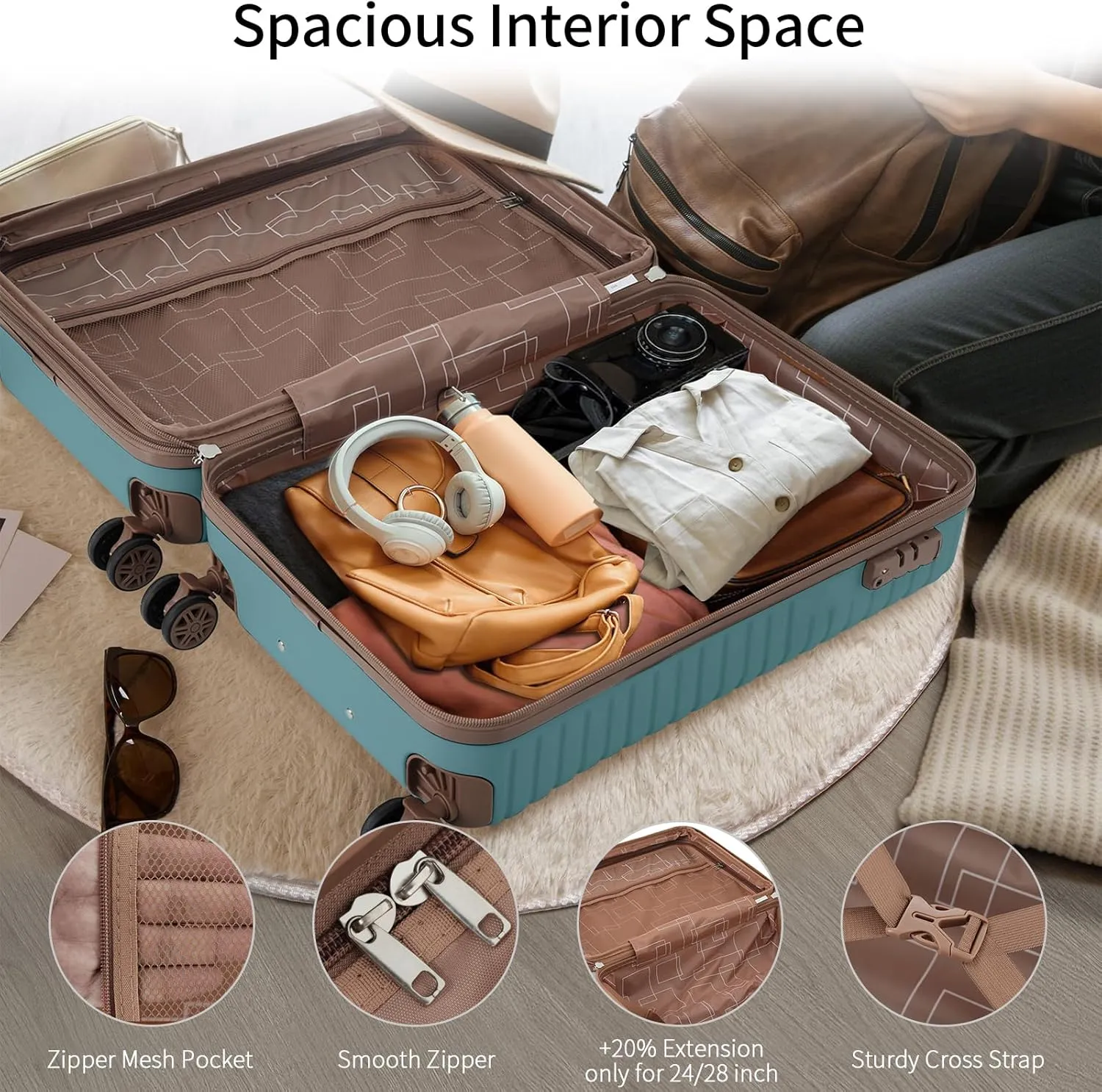 20" Modern Design Luggage Sets 3 Piece Travel Bag Toiletry Bag Caryy-on Luggage With Wheels ABS Carry On Suitcase Trolley Case Lightweight Bule