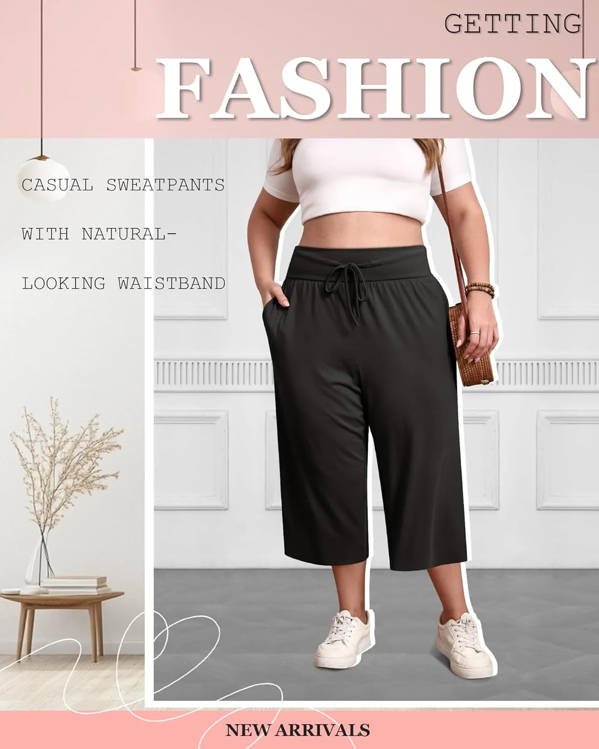 3 Pack Women's Plus Size Capri Pants, Cotton Drawstring Capris Sweatpants Casual Summer Cropped Pants with Pockets
