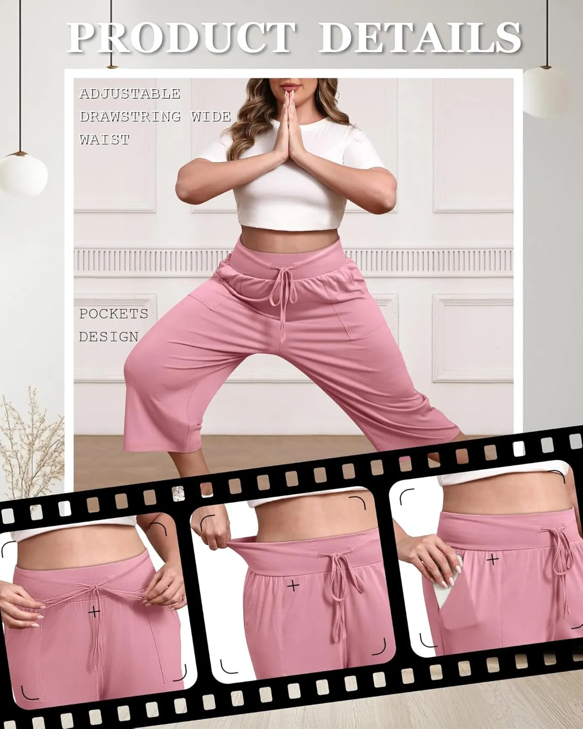 3 Pack Women's Plus Size Capri Pants, Cotton Drawstring Capris Sweatpants Casual Summer Cropped Pants with Pockets