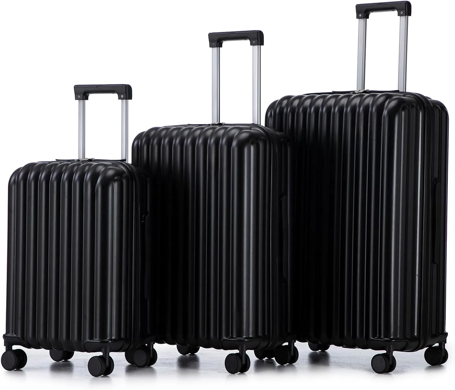 3-Piece Hardshell Carry On Luggage Set, ABS Spinner Suitcases With Wheels, 20/24/28 Inch, Black, Smart Features with USB Port & Cup Holder
