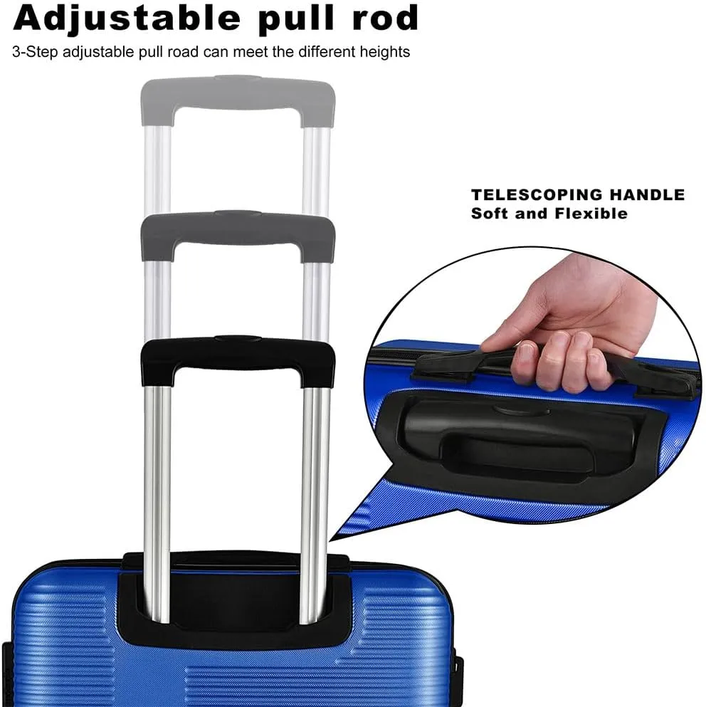 3 Piece Luggage, Modern Lightweight Suitcase with Hooks and Spinner Wheels Cross Stripe Luggage Sets with Password Lock and Telescopic Rod for Business Travel Domestic Foreign Travel,Blue