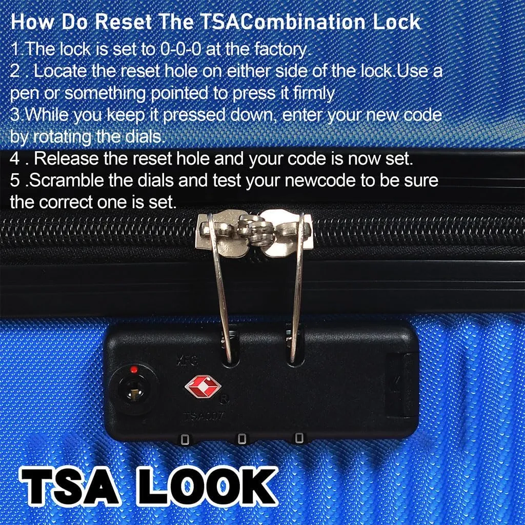 3 Piece Luggage, Modern Lightweight Suitcase with Hooks and Spinner Wheels Cross Stripe Luggage Sets with Password Lock and Telescopic Rod for Business Travel Domestic Foreign Travel,Blue
