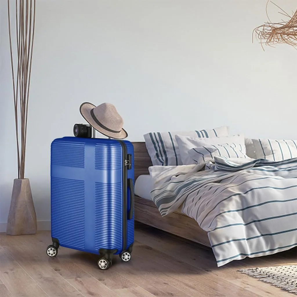 3 Piece Luggage, Modern Lightweight Suitcase with Hooks and Spinner Wheels Cross Stripe Luggage Sets with Password Lock and Telescopic Rod for Business Travel Domestic Foreign Travel,Blue