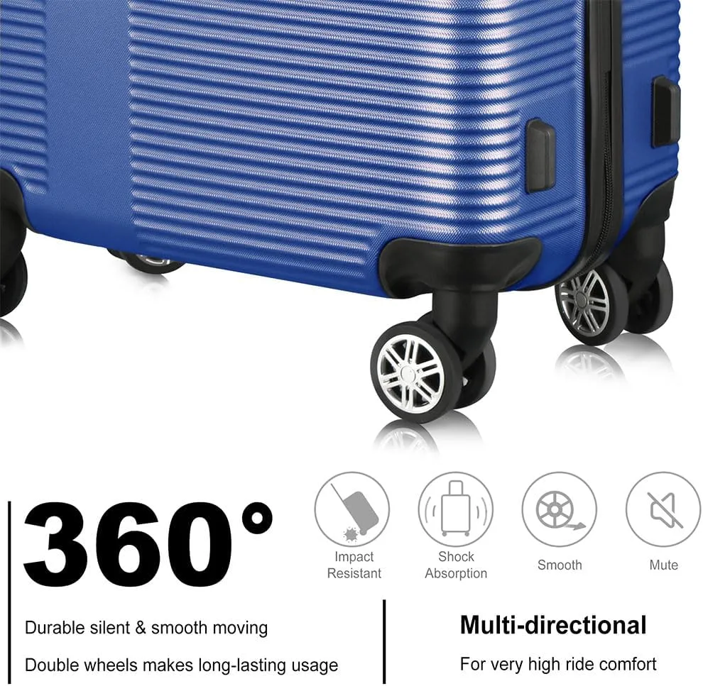 3 Piece Luggage, Modern Lightweight Suitcase with Hooks and Spinner Wheels Cross Stripe Luggage Sets with Password Lock and Telescopic Rod for Business Travel Domestic Foreign Travel,Blue