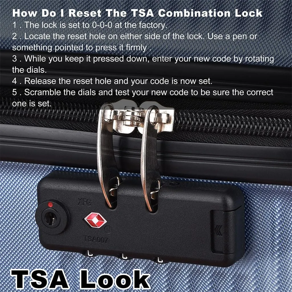 3 Piece Luggage, Modern Lightweight Suitcase with Hooks and Spinner Wheels Cross Stripe Luggage Sets with Password Lock and Telescopic Rod for Business Travel Domestic Foreign Travel,Dark blue