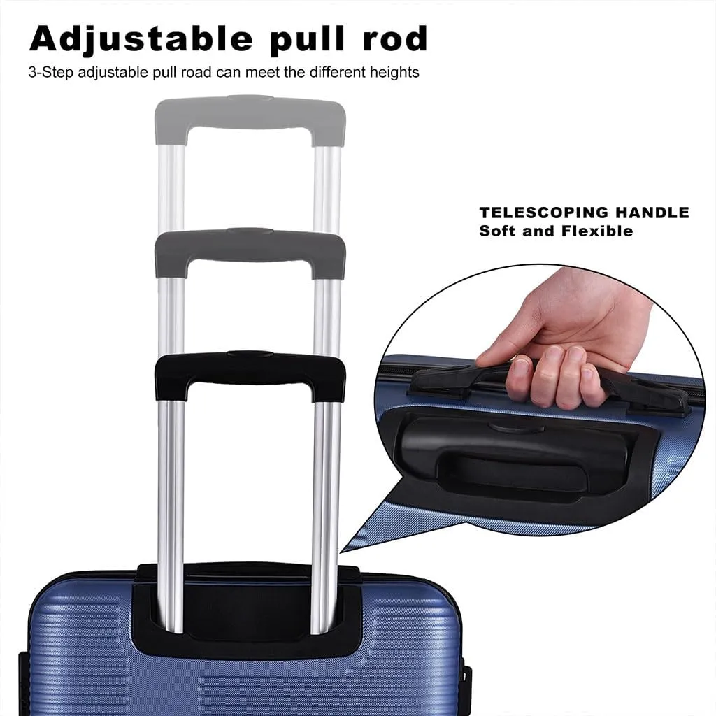 3 Piece Luggage, Modern Lightweight Suitcase with Hooks and Spinner Wheels Cross Stripe Luggage Sets with Password Lock and Telescopic Rod for Business Travel Domestic Foreign Travel,Dark blue