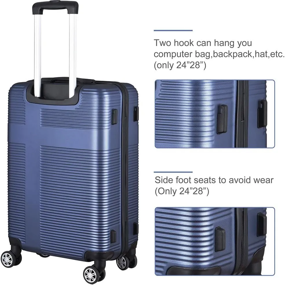 3 Piece Luggage, Modern Lightweight Suitcase with Hooks and Spinner Wheels Cross Stripe Luggage Sets with Password Lock and Telescopic Rod for Business Travel Domestic Foreign Travel,Dark blue