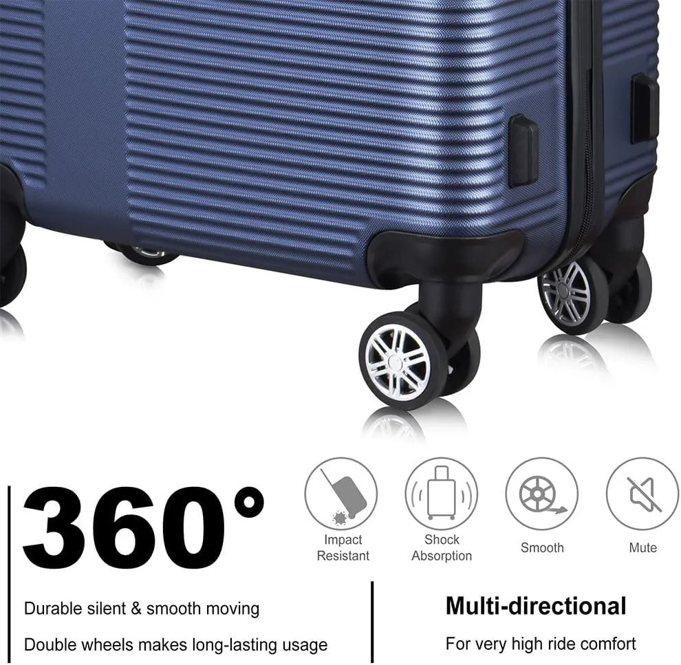 3 Piece Luggage, Modern Lightweight Suitcase with Hooks and Spinner Wheels Cross Stripe Luggage Sets with Password Lock and Telescopic Rod for Business Travel Domestic Foreign Travel,Dark blue
