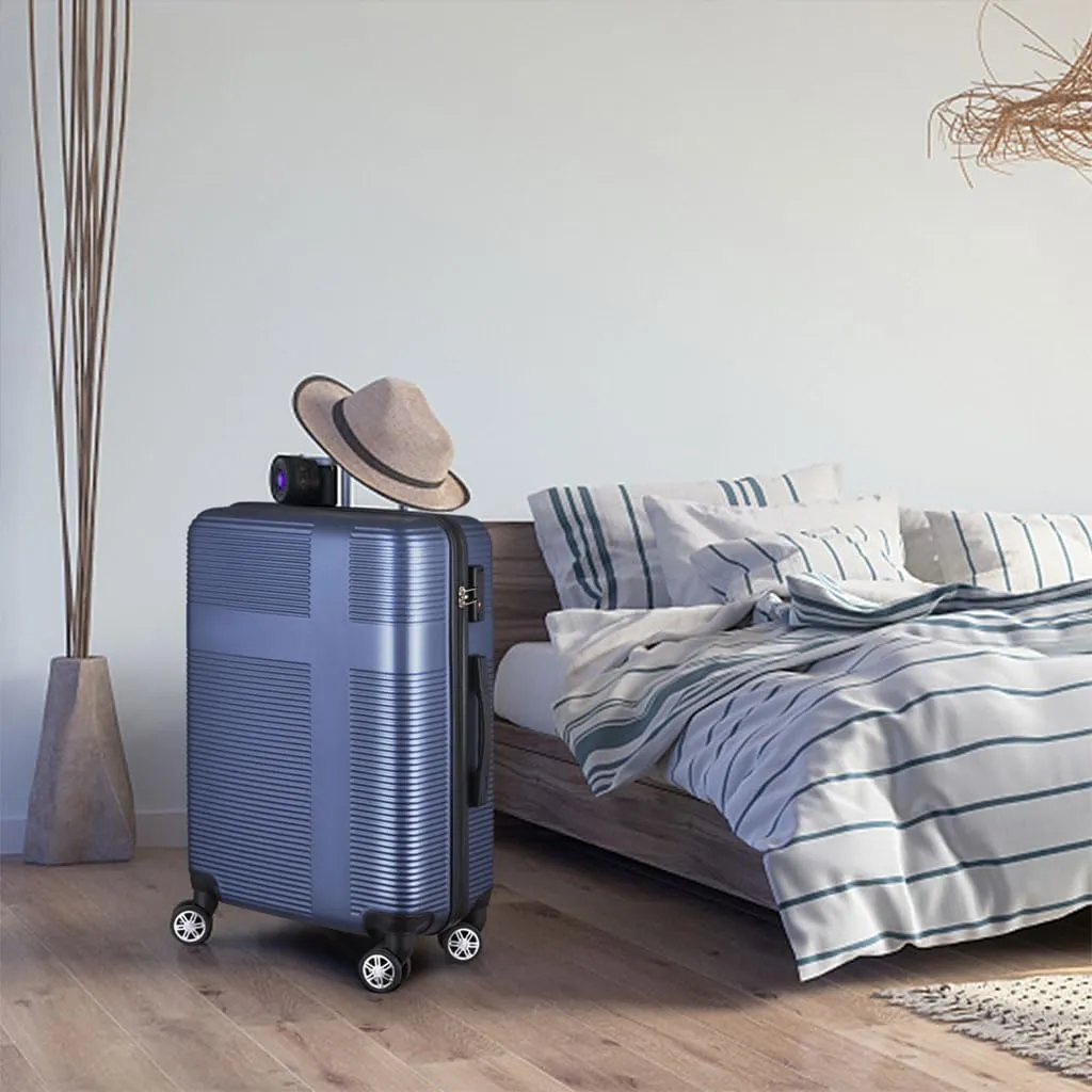 3 Piece Luggage, Modern Lightweight Suitcase with Hooks and Spinner Wheels Cross Stripe Luggage Sets with Password Lock and Telescopic Rod for Business Travel Domestic Foreign Travel,Dark blue