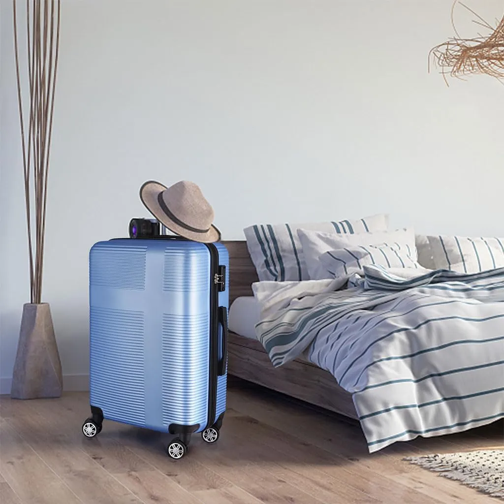 3 Piece Luggage, Modern Lightweight Suitcase with Hooks and Spinner Wheels Cross Stripe Luggage Sets with Password Lock and Telescopic Rod for Business Travel Domestic Foreign Travel,Light blu