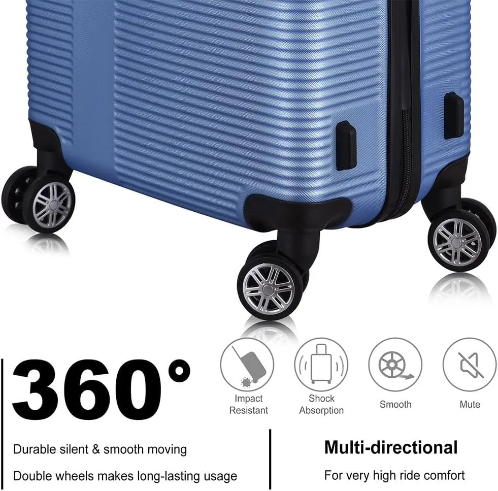 3 Piece Luggage, Modern Lightweight Suitcase with Hooks and Spinner Wheels Cross Stripe Luggage Sets with Password Lock and Telescopic Rod for Business Travel Domestic Foreign Travel,Light blu
