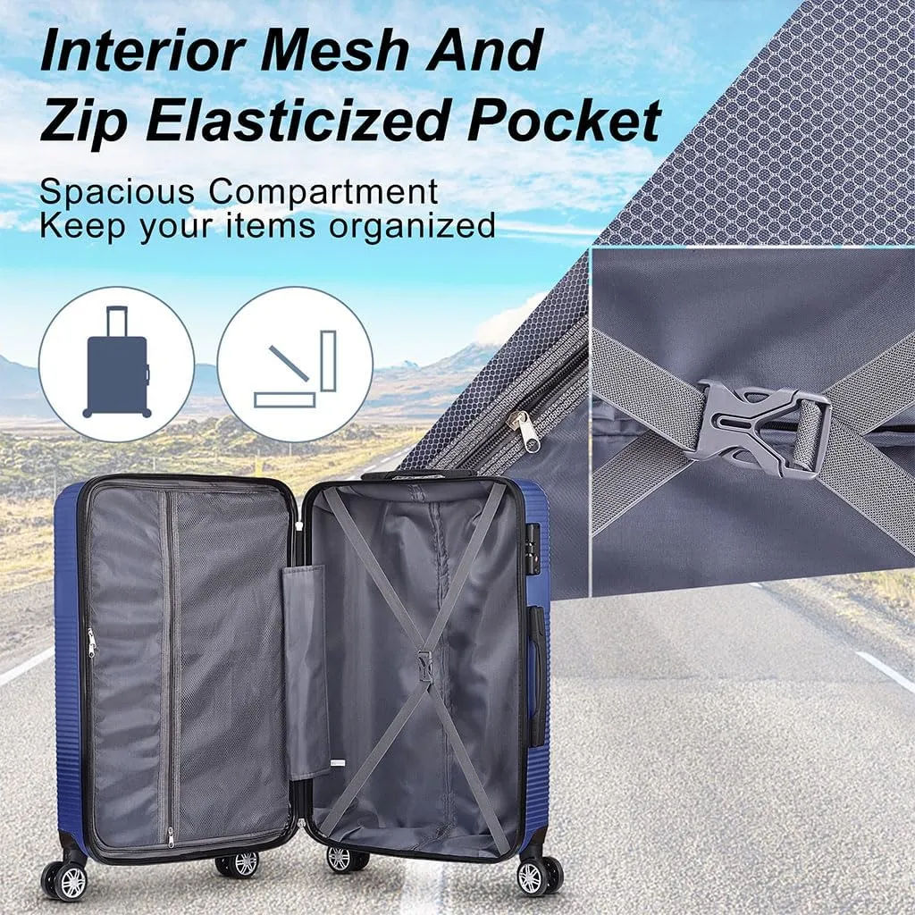 3 Piece Luggage, Modern Lightweight Suitcase with Hooks and Spinner Wheels Cross Stripe Luggage Sets with Password Lock and Telescopic Rod for Business Travel Domestic Foreign Travel,Light blu