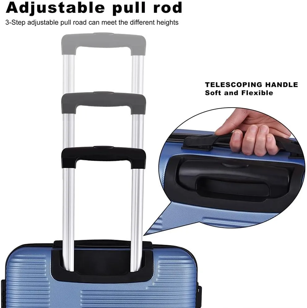 3 Piece Luggage, Modern Lightweight Suitcase with Hooks and Spinner Wheels Cross Stripe Luggage Sets with Password Lock and Telescopic Rod for Business Travel Domestic Foreign Travel,Light blu