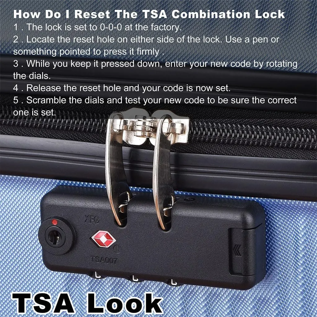 3 Piece Luggage, Modern Lightweight Suitcase with Hooks and Spinner Wheels Cross Stripe Luggage Sets with Password Lock and Telescopic Rod for Business Travel Domestic Foreign Travel,Light blu