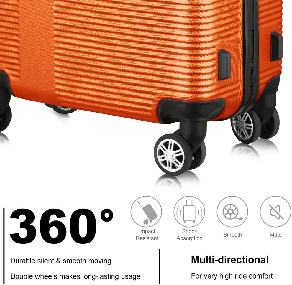 3 Piece Luggage, Modern Lightweight Suitcase with Hooks and Spinner Wheels Cross Stripe Luggage Sets with Password Lock and Telescopic Rod for Business Travel Domestic Foreign Travel,Orange