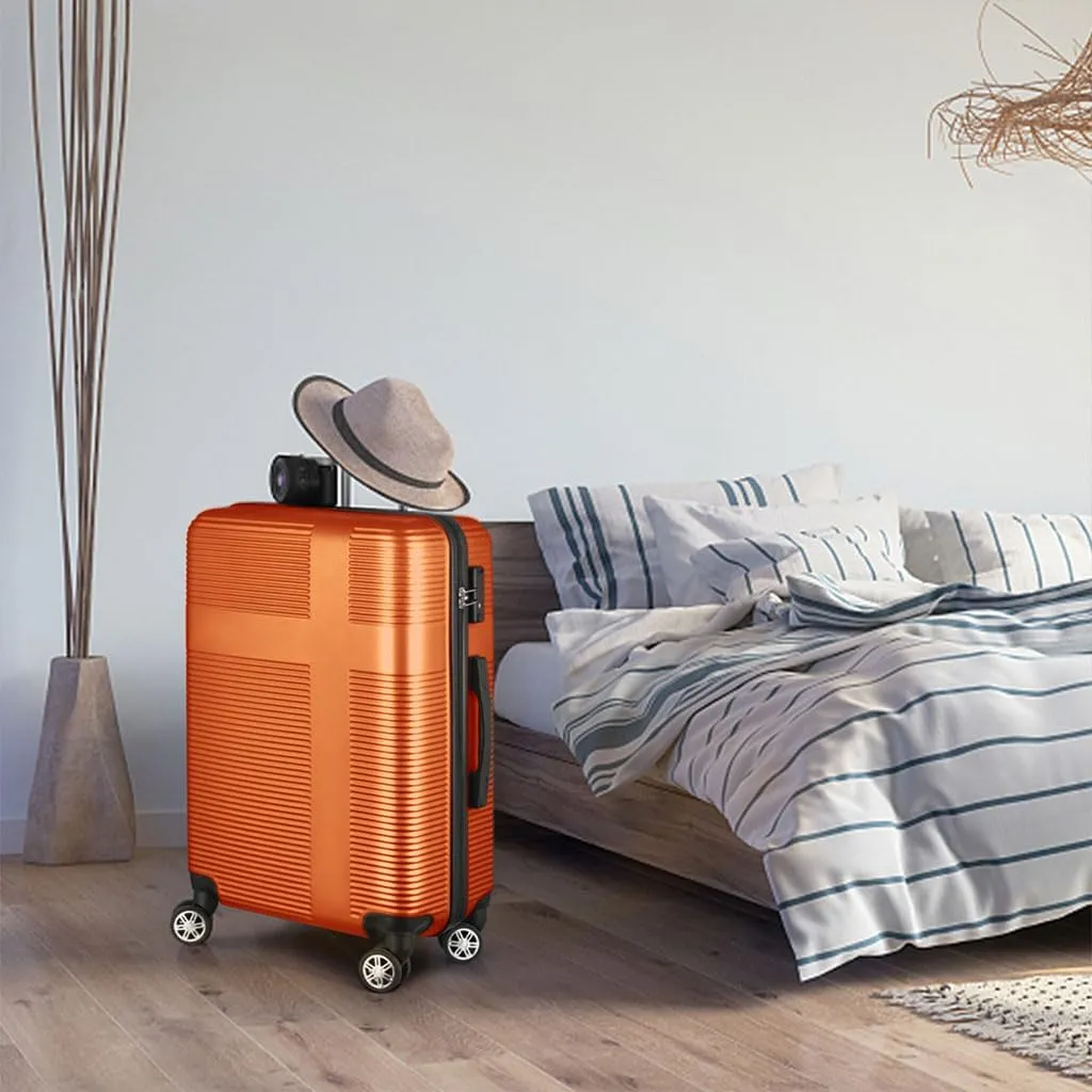 3 Piece Luggage, Modern Lightweight Suitcase with Hooks and Spinner Wheels Cross Stripe Luggage Sets with Password Lock and Telescopic Rod for Business Travel Domestic Foreign Travel,Orange