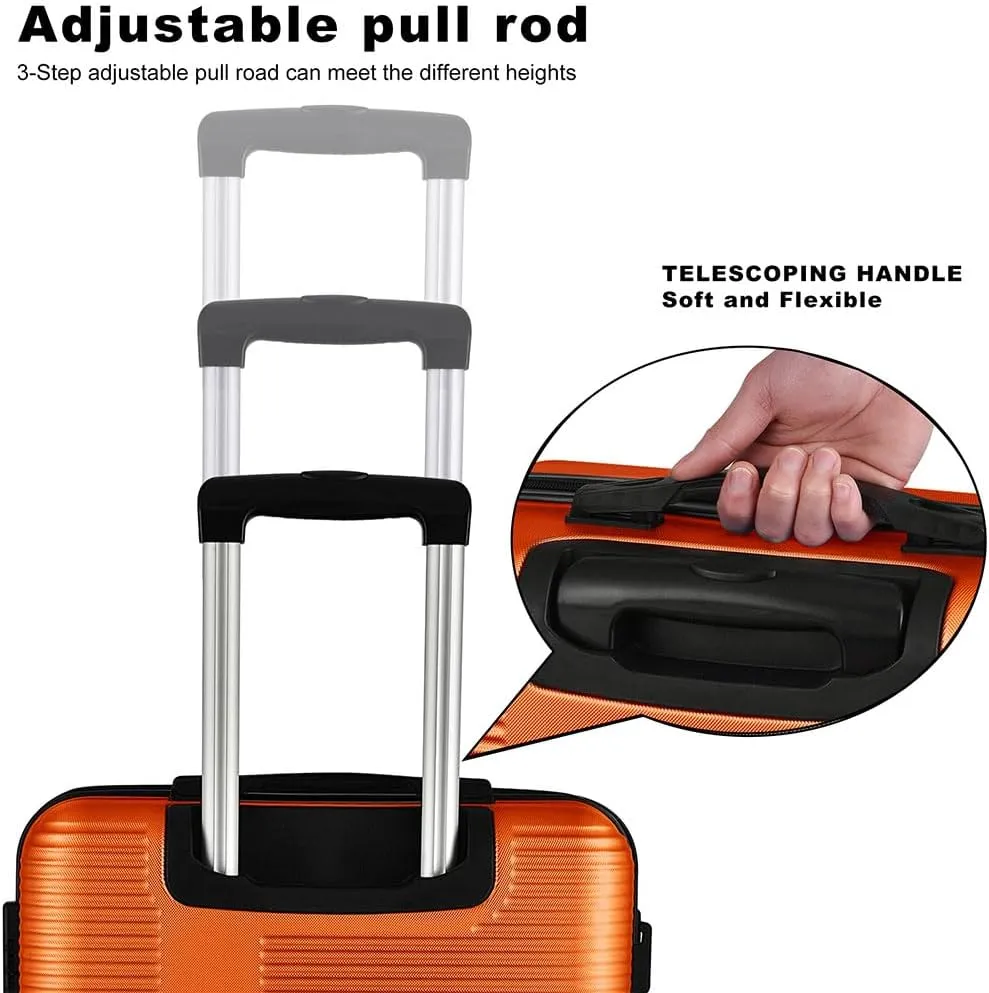 3 Piece Luggage, Modern Lightweight Suitcase with Hooks and Spinner Wheels Cross Stripe Luggage Sets with Password Lock and Telescopic Rod for Business Travel Domestic Foreign Travel,Orange