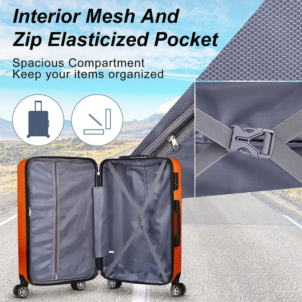3 Piece Luggage, Modern Lightweight Suitcase with Hooks and Spinner Wheels Cross Stripe Luggage Sets with Password Lock and Telescopic Rod for Business Travel Domestic Foreign Travel,Orange