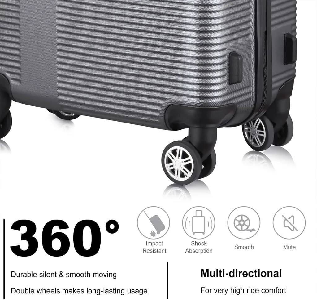 3 Piece Luggage, Modern Lightweight Suitcase with Hooks and Spinner Wheels Cross Stripe Luggage Sets with Password Lock and Telescopic Rod for Business Travel Domestic Foreign Travel,Silver gr