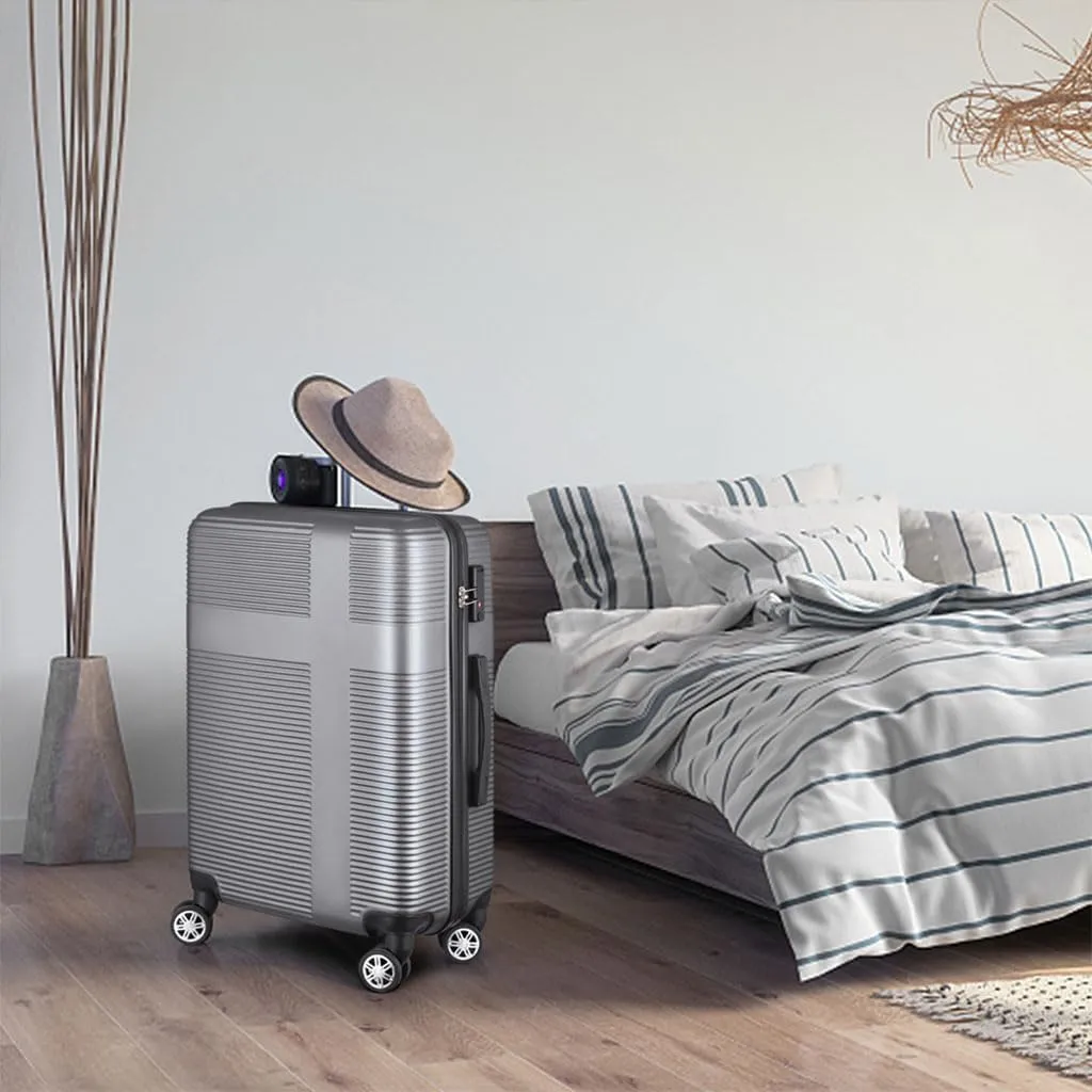 3 Piece Luggage, Modern Lightweight Suitcase with Hooks and Spinner Wheels Cross Stripe Luggage Sets with Password Lock and Telescopic Rod for Business Travel Domestic Foreign Travel,Silver gr