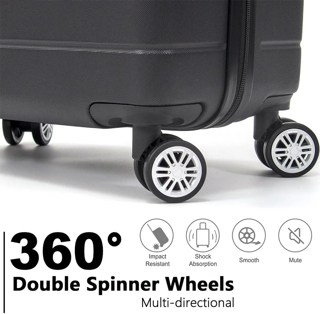 3 Piece Luggage, Modern Lightweight Suitcase with Hooks and Spinner Wheels Hard Shell Carry On Luggage with Password Lock and Telescopic Rod for Business Travel Domestic Foreign Travel,Black