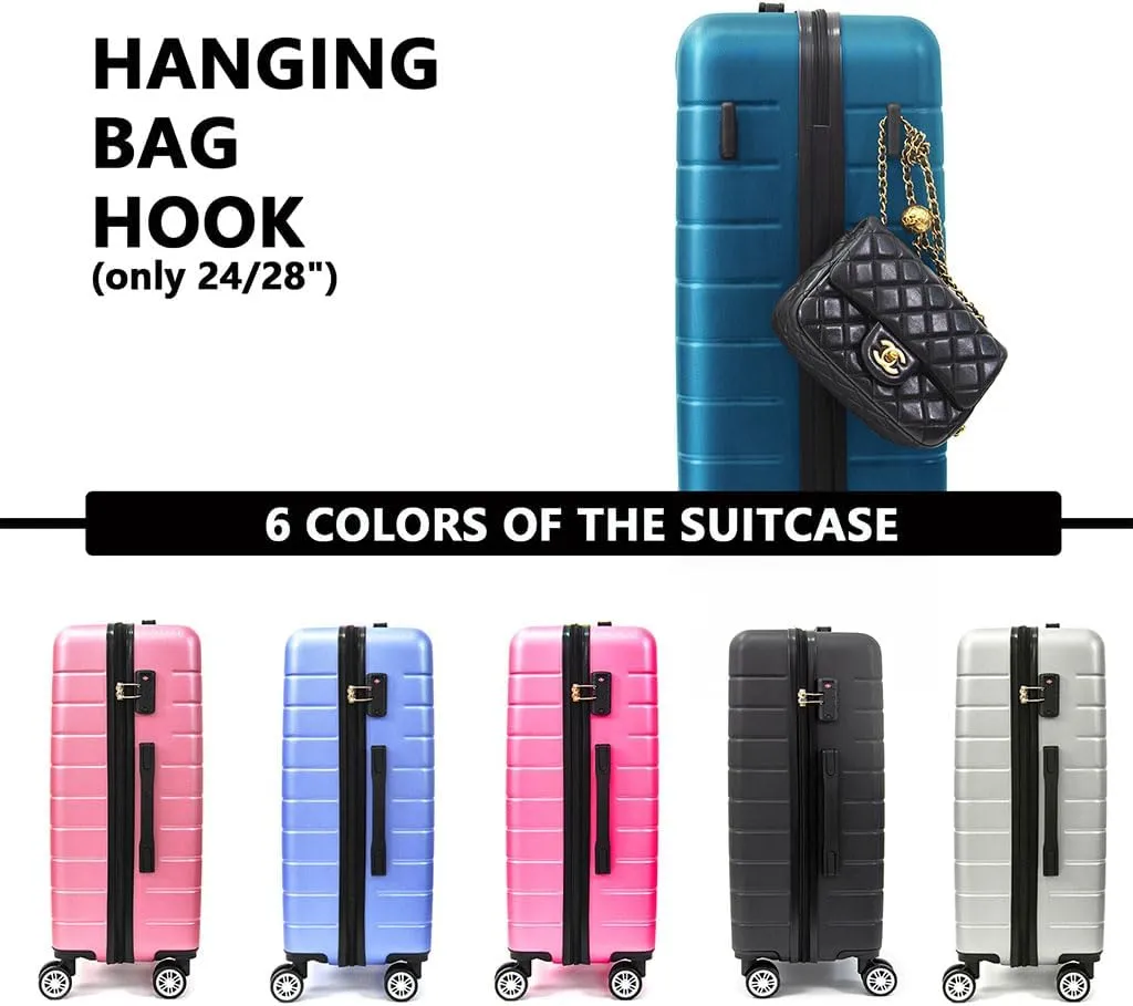 3 Piece Luggage, Modern Lightweight Suitcase with Hooks and Spinner Wheels Hard Shell Carry On Luggage with Password Lock and Telescopic Rod for Business Travel Domestic Foreign Travel,Dark bl