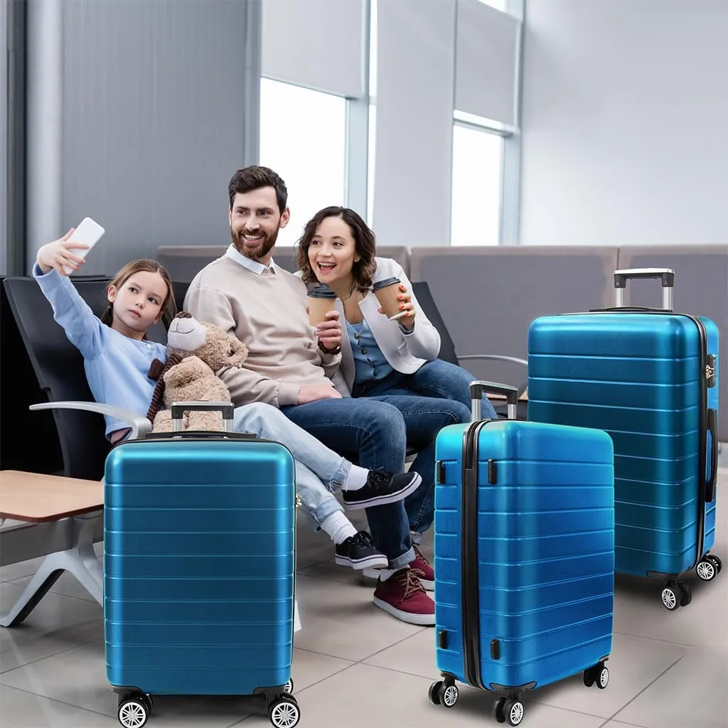 3 Piece Luggage, Modern Lightweight Suitcase with Hooks and Spinner Wheels Hard Shell Carry On Luggage with Password Lock and Telescopic Rod for Business Travel Domestic Foreign Travel,Dark bl