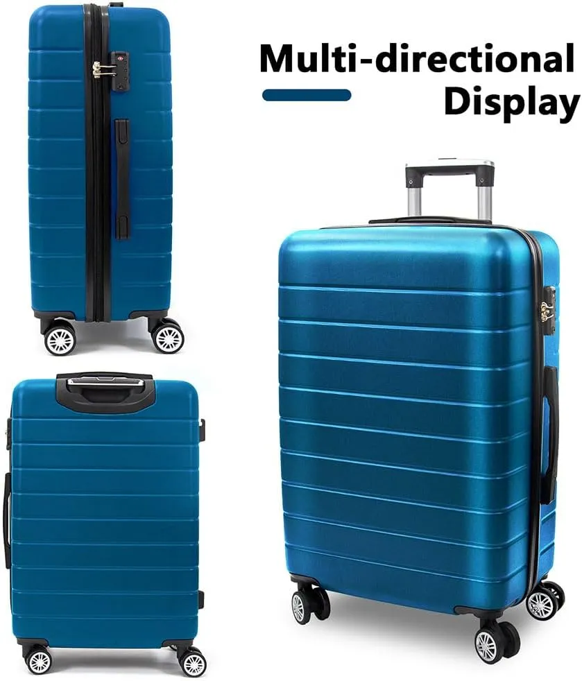 3 Piece Luggage, Modern Lightweight Suitcase with Hooks and Spinner Wheels Hard Shell Carry On Luggage with Password Lock and Telescopic Rod for Business Travel Domestic Foreign Travel,Dark bl