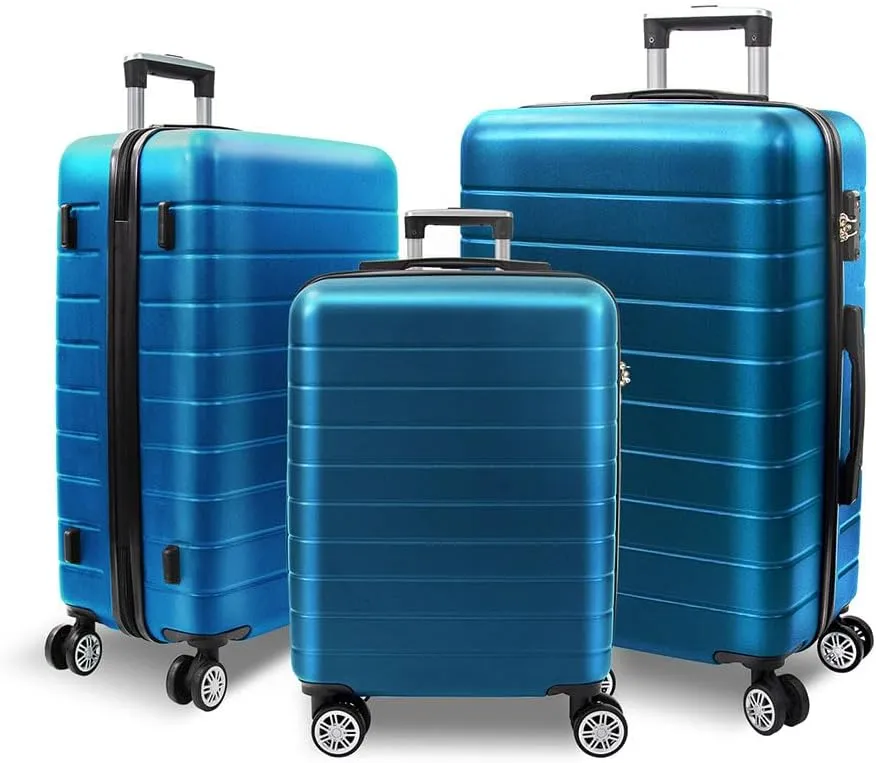 3 Piece Luggage, Modern Lightweight Suitcase with Hooks and Spinner Wheels Hard Shell Carry On Luggage with Password Lock and Telescopic Rod for Business Travel Domestic Foreign Travel,Dark bl
