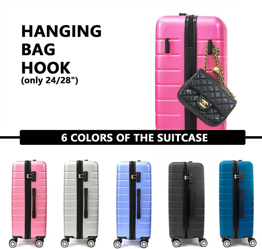 3 Piece Luggage, Modern Lightweight Suitcase with Hooks and Spinner Wheels Hard Shell Carry On Luggage with Password Lock and Telescopic Rod for Business Travel Domestic Foreign Travel,Rose re