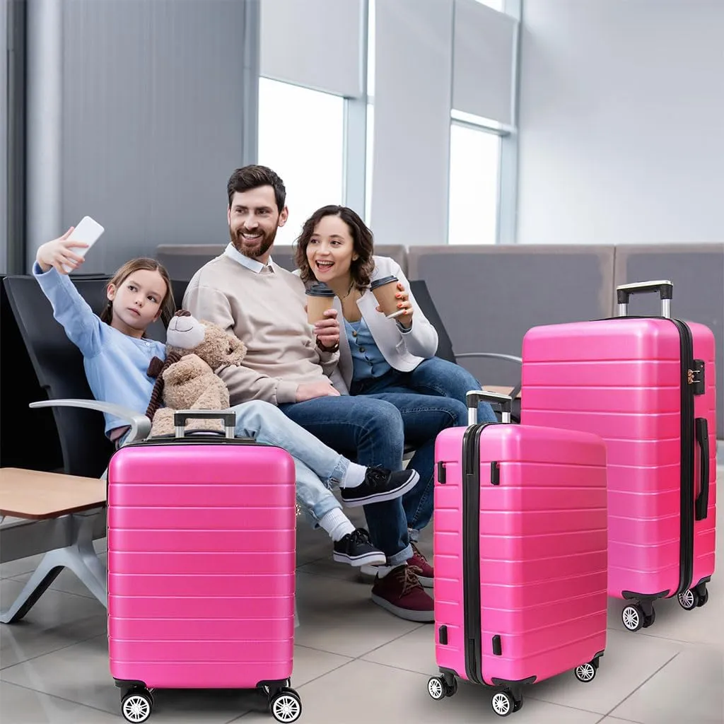 3 Piece Luggage, Modern Lightweight Suitcase with Hooks and Spinner Wheels Hard Shell Carry On Luggage with Password Lock and Telescopic Rod for Business Travel Domestic Foreign Travel,Rose re