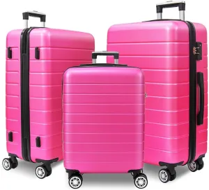3 Piece Luggage, Modern Lightweight Suitcase with Hooks and Spinner Wheels Hard Shell Carry On Luggage with Password Lock and Telescopic Rod for Business Travel Domestic Foreign Travel,Rose re