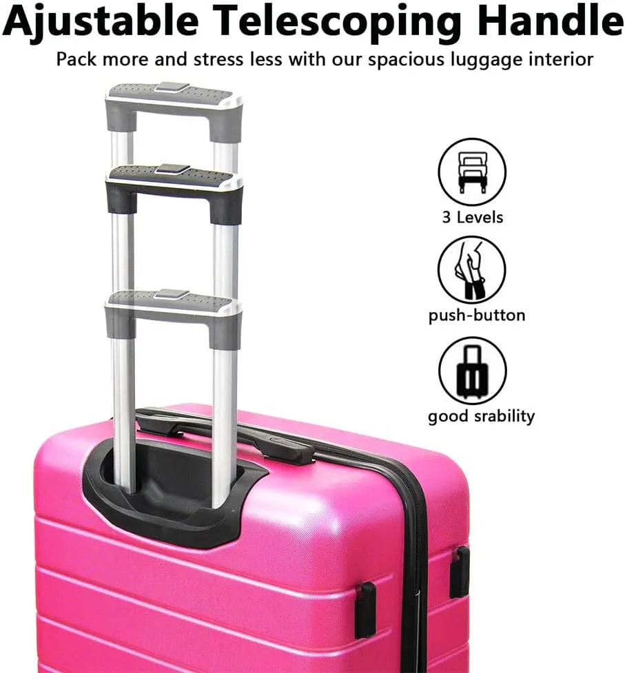 3 Piece Luggage, Modern Lightweight Suitcase with Hooks and Spinner Wheels Hard Shell Carry On Luggage with Password Lock and Telescopic Rod for Business Travel Domestic Foreign Travel,Rose re