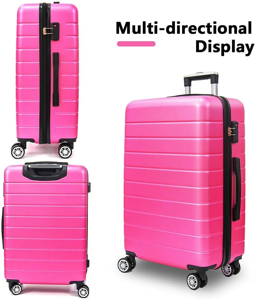 3 Piece Luggage, Modern Lightweight Suitcase with Hooks and Spinner Wheels Hard Shell Carry On Luggage with Password Lock and Telescopic Rod for Business Travel Domestic Foreign Travel,Rose re