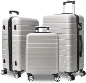 3 Piece Luggage, Modern Lightweight Suitcase with Hooks and Spinner Wheels Hard Shell Carry On Luggage with Password Lock and Telescopic Rod for Business Travel Domestic Foreign Travel,Silver